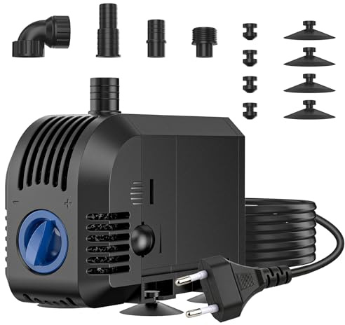 Gardray Aquarium Pumpe Teichpumpe 1100L/H, 20W Springbrunnenpumpe ultra leise 2 Düsen 12mm-16mm, Wasserpumpe für Aquarium Schutz vor überhitzung Teich Brunnen Garten Hydrokultur