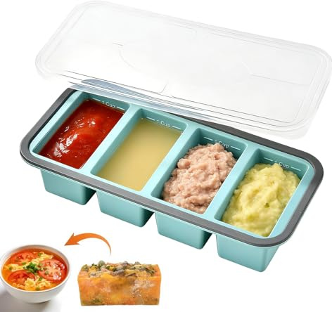 Moule en silicone, peu encombrant, 29,5 x 14,5 x 6 cm, moule de préparation de cuisine, plateau à portions de repas, empilable, pour soupe, sauce, bouillon, riz, beurre, restes et préparation des