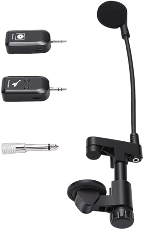 YUEHISY Kabelloses Instrumentenmikrofonsystem, 2,4 G Kabelloses Clip-On-Kondensatormikrofon mit 360°-Tonabnehmer und 30 M Reichweite, für Violine, Cello, Gitarre