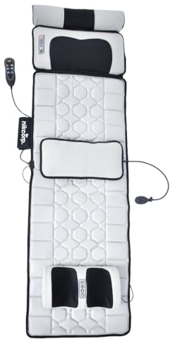nikcorp – Tappetino massaggiante per tutto il corpo con funzione riscaldante – Massaggiatore dorsale in similpelle, massaggio plantare con telecomando per divano, poltrona, Bianco, 170x50 cm