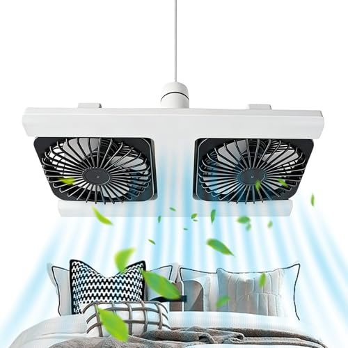 Ventilatore da soffitto piccolo con luce a doppia testa silenziosa telecomando a 3 velocità - Ventilatore da soffitto a vite con luce LED - per dormire, ufficio, appartamento, camera da letto