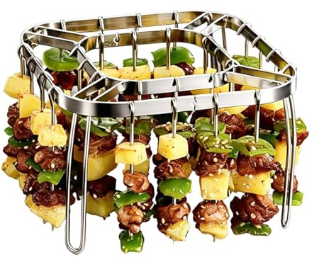 Pincho vertical para freidora de aire Soporte Antiadherente en Acero | Rejilla Antiadherente Para Barbacoa ternera, beicon, salchichas y pescado, horno y cocina