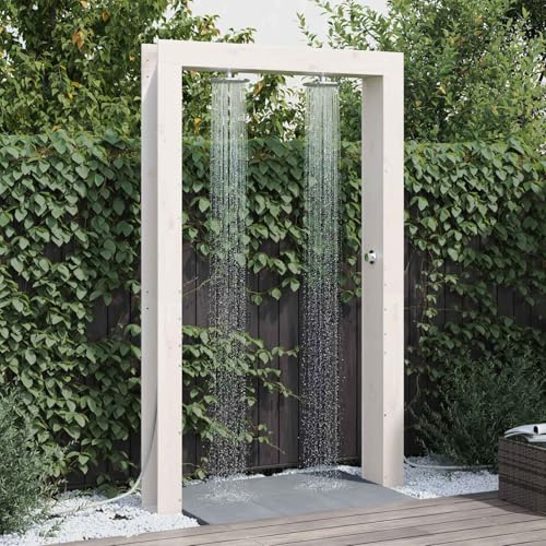 GeenYuu Doccia per esterni, in legno di pino massiccio, colore bianco, 137 x 23 x 226 cm, resistente alle intemperie, per giardino, terrazza, piscina, vasca idromassaggio, accessori per spa e
