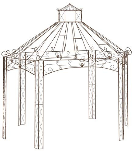 Fisinber Cenador de jardín marrón envejecido, 400 x 258 x 378 cm, estable pabellón para rosas de hierro forjado, pérgola y soporte para plantas trepadoras como rosas, arco decorativo de jardín