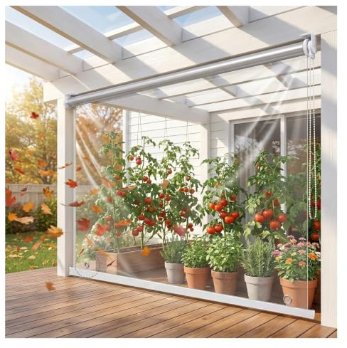 PVC Roll Up uteplatsgardin | Flera storlekar Uteplats Fönsterdörr Garage: Klar PVC Roll Up Gardin(110W,X 200H cm)