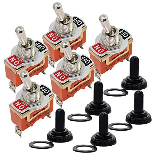 Aussel 5PCS AC 250V 15A ON-Off 2 Pins 2 Position Mini Toggle Switch with Waterproof Cap Boot Knob (5PCS AC 250V 15A ON-Off)