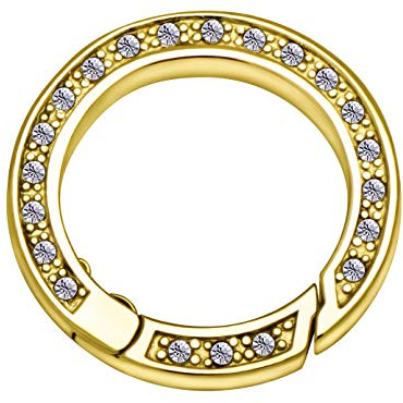 Quiges Clip Ring Carrier Gold 22 mm Edelstahl Verbindungsring mit Zirkonia Kristalle für Kette und Coin Anhänger