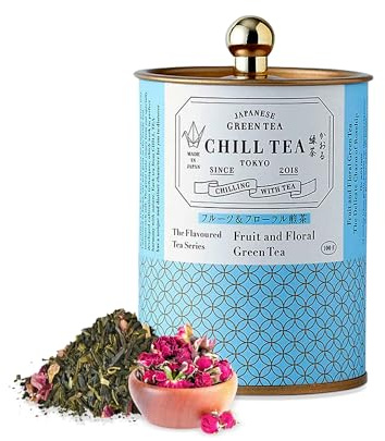 Tè verde floreale e fruttato di CHILL TEA Tokyo - Tè verde 100% giapponese a foglie sfuse con rosa canina - Sapore delicato e fruttato (100g)