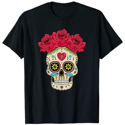 Crâne en Sucre Mexicaine - Sugar Skull With Roses T-Shirt