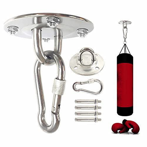 Deckenhalterung für Boxsäcke, Slingtrainer, Schlingentrainer, Schaukeln, Hängematten und Flying Yoga, Edelstahl Deckenhaken 400kg Tragekraft mit Karabinerhaken