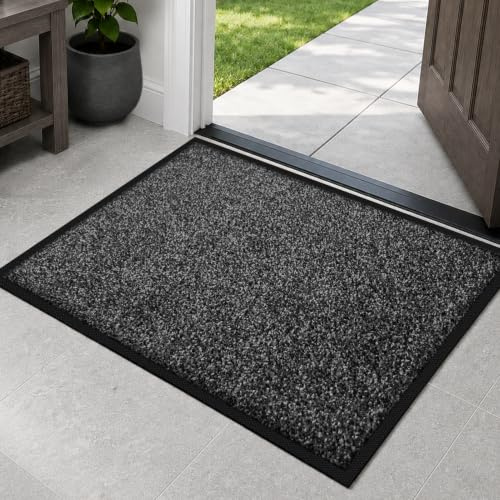 Mibao Door Mats Indoor and Outdoor, Doormat 58 x 180 Cm Black Grey, Washable Door Matts Indoor, Heavy Duty Non-slip Entrance Mat, Shoes Scraper, Super Absorbent Front Door Mat Carpet