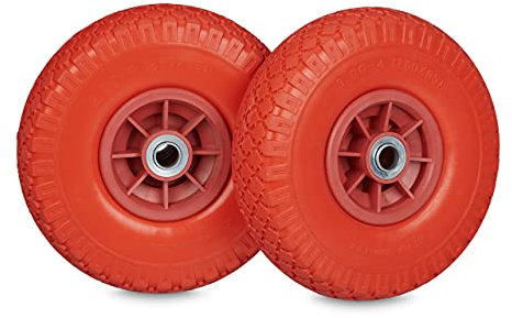 Relaxdays 2 Ruedas Carretillo, 3.00-4, 260x85 mm, Neumático de Goma Maciza; Antipinchazos, Eje 20 mm, hasta 80 kg; Rojo