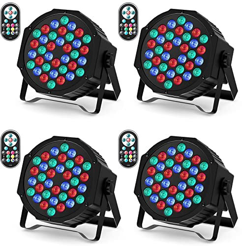 U`King 4 Pack RGB LED Par Strahler, 36 LED Bühnenlicht Partylicht mit Fernbedienung, Discolicht Scheinwerfer Bunt Beleuchtung für Moving Head DJ Party Show Bar Nebelmaschine Halloween Weihnachten