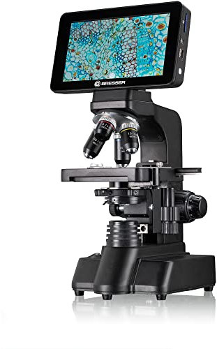 Bresser LCD-Mikroskop Researcher mit Touch-Display für 44–700-fache Vergrößerung, Kondensor, Kreuztisch, Feinfokus und 16MP CMOS Sony Sensor für Fotos und Full-HD-Videos