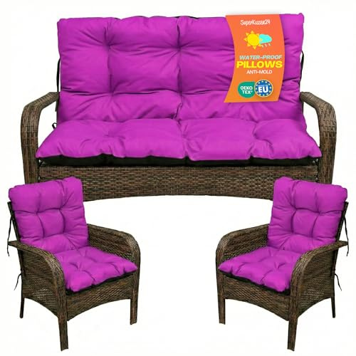 SuperKissen24. Sitzkissen Bankkissen Bankauflage - 140x50 cm und Rückenlehne 140x60 cm mit 2er 48x96 cm Stuhlkissen Set - Outdoor und Indoor - Rosa