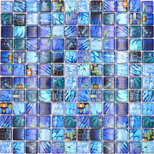 Mosaikfliese Glasmosaik blau türkis glänzend Wand Küche Bad Dusche Mosaikplatte Mosaikboden