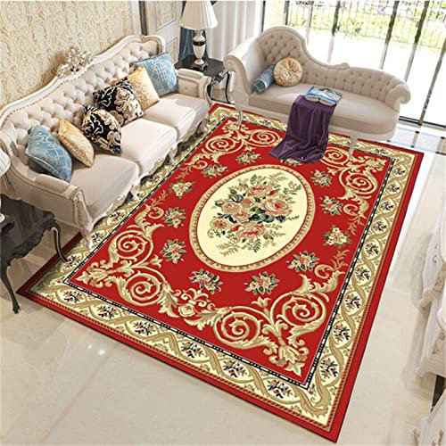 RUGMRZ Antirutsch Teppich 200 x 250 cm Terrasse rot Esszimmerteppiche Großer Traditioneller Orientteppich Mit Vintage-Blumenmuster, Leicht Zu Reinigen