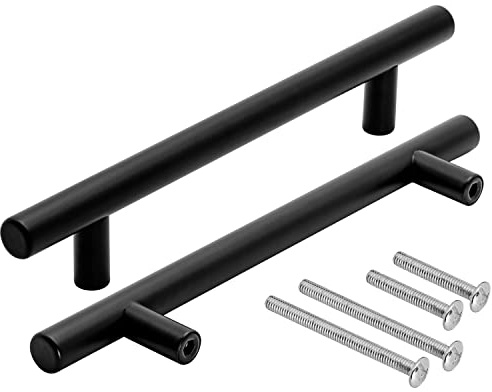 Stahlia Möbelgriffe schwarz 160mm Lochabstand (5 Stück) Edelstahl matt Ø 12mm Schrankgriffe schwarz Küchengriffe Edelstahl Schubladengriffe Inkl. Schraubenset
