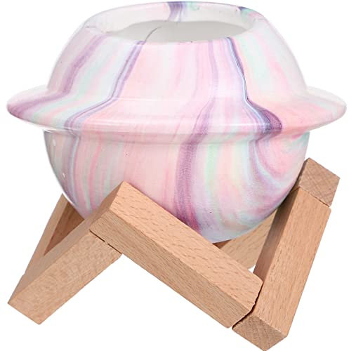 OUNONA Keramik Blumentopf Planet Vase Pflanztopf Sukkulenten Kaktus Töpfe Kerzenhalter Mit Holz Ständer Kräutertopf Bonsai Dekovase Keramikvase für Zuhause Wohnkultur Tischdeko Rosa