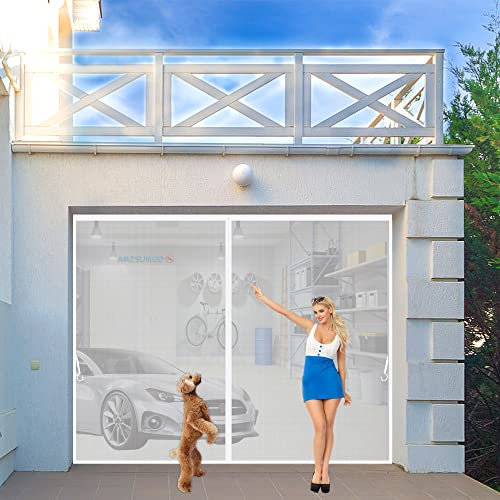 Magnetic Fly Screen Door, 270 x 230 cm Full Frame Hook&Loop Pet Friendly Easy to Install Fiberglass Mesh Curtain Seal Automatically Anti Mosquito White