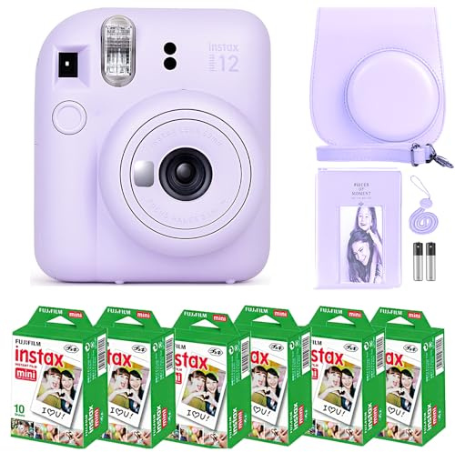 Fujifilm Instax Mini 12 Instant Camera Lilac Purple and Fuji Film Value Pack (60 Sheets) Bundle with Sturdy Tiger Accessories, Carrying Case, Photo Album 64 Pockets.