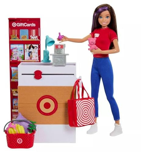 Barbie Mu eca Skipper & Playset, Target Supermarket con 25 accesorios tem ticos de tienda de comestibles, incluyendo alimentos, mostrador de pago y estantes