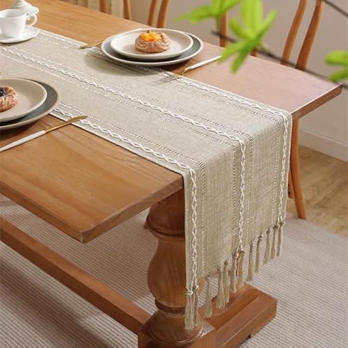 MITAR Tischläufer im Landhausstil, gewebte Tischdecke mit Fransen, Tischläufer für Hochzeit, Zuhause, Party, Dekoration, Textil