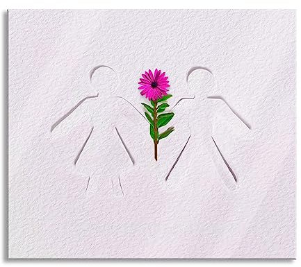 Strichmännchen mit Blume Herdabdeckplatte & Spritzschutz aus Echtglas | Für Herd-Kochfelder | 60x52 cm