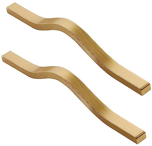 Lega di Alluminio Maniglia per Mobili Manopole di Armadio Maniglione da Cucina Pomelli per Porta Maniglie a Corrimano Pomolo Oro Spazzolato 2 Pezzi (Hole distance 224mm)