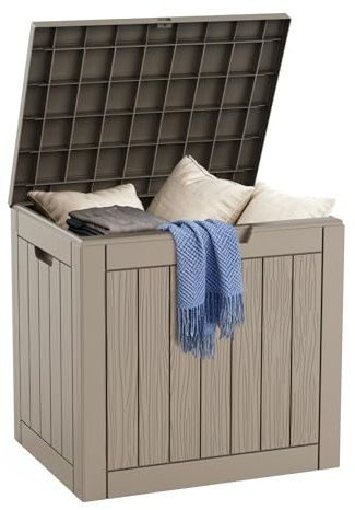 DRATO 30 Gallon Deck Box, Waterproof Resin Large Outdoor Storgae Box for Patio Furniture, Patio Cushions, Gardening Tools, Pool and Sports Supplies, Lockable,Grey