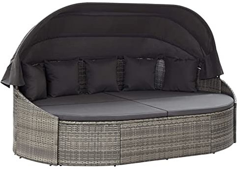 KOIECETA Outdoor Sonneninsel mit Dach Gartenliege Liege Insel Gartenmöbel Lounge Sitzgruppe Gartenmuschel Sonnenliege Poly Rattan Grau (Grau und Anthrazit)