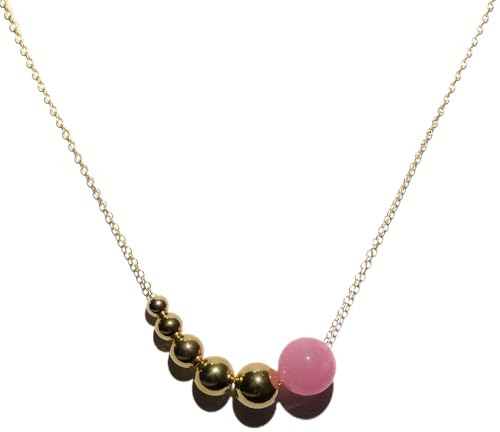 Jewelry By Sweet Pea 14K Yellow Gold 18.5 inch Add A Bead Necklace Chain w/Semi-Precious 10mm Pink Quartz Bead and 5 Decending 14k Yellow Gold Beads