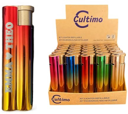 Clearfee Jet Flamme Sturmfeuerzeug | Windfest, Witterungsfest | Nachfüllbar | Elegant Gold Metallic Farben | Elektronik Jet Turbo Flamme Feuerzeug (mit Personalisierung, 25)