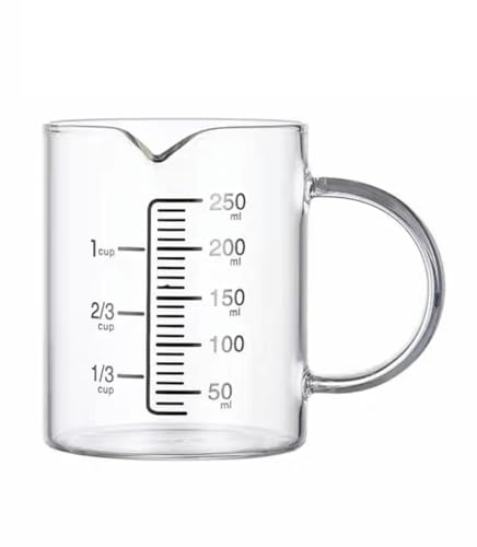 250ML Glass Measuring Jug Cup with Handle Clear Measurements for Baking Cooking Liquid, Easy to Read High Borosilicate Glass Beaker