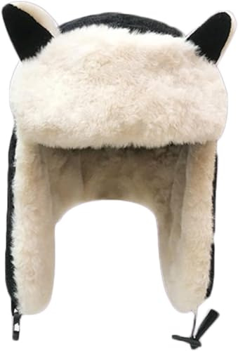 Barnfångarhatt bomber rysk hatt fuskpäls Ushanka kosackhatt tjock manchestermössa vindtät stickad mössa keps med justerbar hakrem för pojkar flickor snowboard skidåkningshuvudbonad, 52-54 cm, Svart, M
