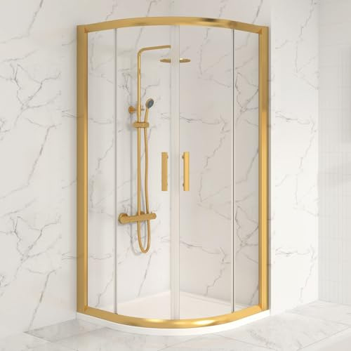 900 x 900mm Quadrant Shower Enclosure Brushed Gold 6mm Glass Screen Cubicles