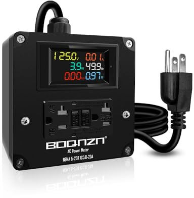 20A AC Power Meter, 125V LCD Display Digital Multimeter Tester, NEMA 5-15P to NEMA 5-20R Outlet Monitor with 6.56FT 12AWG Cable, Multifunction Energy Monitor Voltage Current Frequency Power Factor