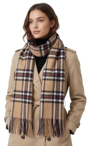MA.AL.BI 1947 Sciarpa 100% pura lana made in Italy unisex scozzese tartan, consegnata in busta regalo. (beige)