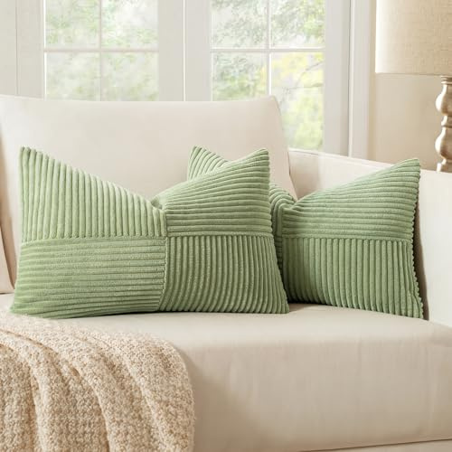 MIULEE 2er Set Kissenbezug 30x50cm Grün Kordvelours Kissenhülle sofakissen | Kissenbezüge Sofakissen Dekokissen Boho Couchkissen Kord Dekorative Zierkissenbezug für Sofa
