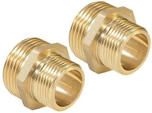 Double Nipple Reduced Brass 1 Inch to 3/4 Inch Hexagon Reducer Reducer Reducer Adapter Double-Sided Male Thread Rustproof Connection Nipple Suitable for Drinking Water (Pack of 2)