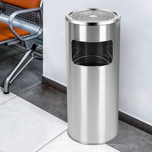 OHMG Posacenere da 30 l, per esterni, cestino della spazzatura con posacenere e secchio interno, per esterni, in acciaio inox, per hotel e uffici, grande capacità