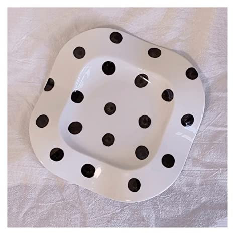 Snowflyk Platos de Cena Plato Irregular Plato de Lunares Blanco y Negro Plato de Rayas Blancas y Negras Plato Hondo Cuadrado para el Hogar C (1 Q)