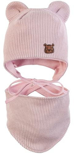 CiuchCiuch Tiger 2-teiliges Baby Set – Mütze & Halstuch – 97% Baumwolle, 3% Elasthan – Doppellagig, Gerippt, Mit Tiger-Applikation – Unisex für Säuglinge & Kleinkinder – Frühling & Herbst