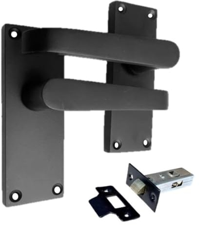 Epsom Door Handle Matt Black Straight Door Handle Set - Victorian Style Internal and External Lever Door Handles with Backplate 118mm x 42mm (Pair of Latch Handles + Tubular Latch)
