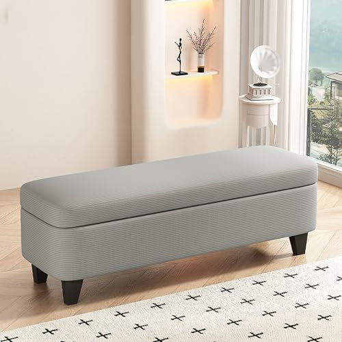 Moderne graue Cord-Bank mit Stauraum, groß, rechteckig, Akzentbank mit reichlich Stauraum für Wohnzimmer, Eingangsbereich, Schlafzimmer, 80 x 40 x 40 cm, stilvoll gepolsterte Bettbank