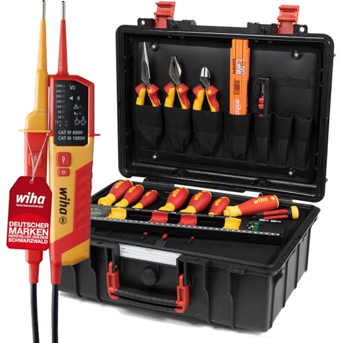 Wiha Lehrlingskoffer für Elektroinstallation 18-teilig VDE I Elektriker Werkzeugkoffer gefüllt I Werkzeug Set für Profi & Azubi I Elektriker Werkzeug (Werkzeugkoffer inkl. Spannungsprüfer)