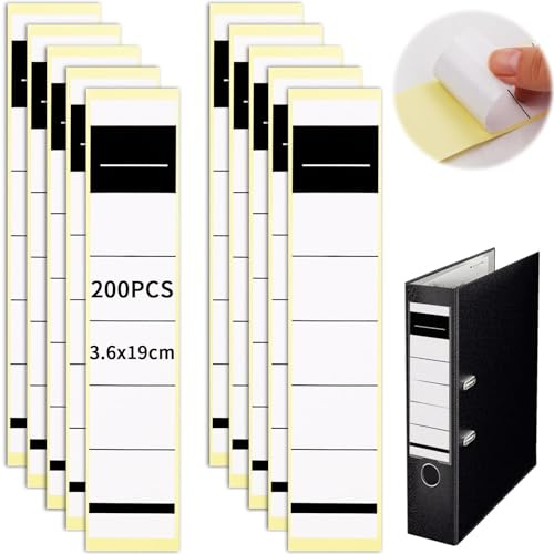 SWTYExt 200 Stück Ordnerrücken Selbstklebend 3,6x19 cm Ordner Kleberücken Schmal Ordner Rückenschilder Bedruckbar Ordner Etiketten Beschreibbar Ordnerrücken Aufkleber für Bibliothek Familie Büro