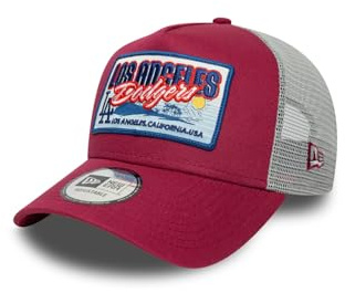 New Era MLB Patch Trucker Adjustable Cap LA Dodgers Pink Grau
