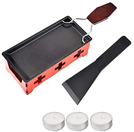 kosingna Cheese Raclette Set Cheese Melter Pan Non-Stick Raclette Grill Set Portable Candlelight Raclette with Spatula Home Metal Kitchen Grilling Tool with Wood Handle