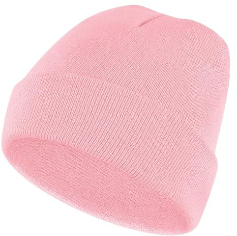 Wanme Bonnet pour Homme et Femme, Classics Basic Bonnet Hiver Extensible en Tricot, Chaud et Confortable, Rose